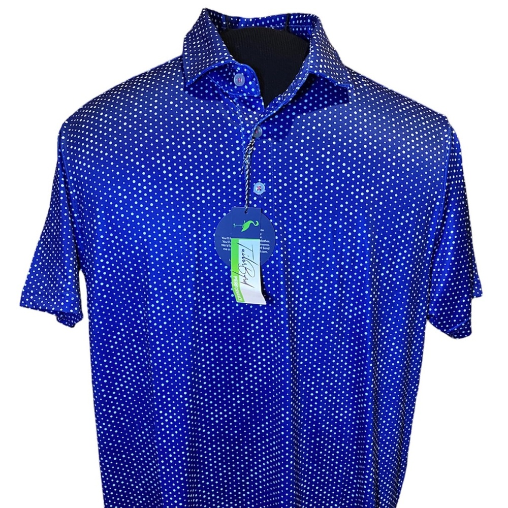 M/L/XL NEW TailorByrd Men’s Performance Golf Polo Blue Dots Pattern Stretch